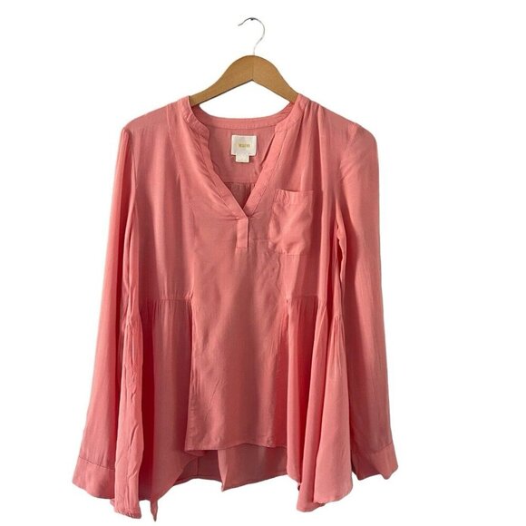Maeve Women's Blouse Pink Split Neck Long Sleeve Pullover Top Size 2 S - Picture 1 of 14